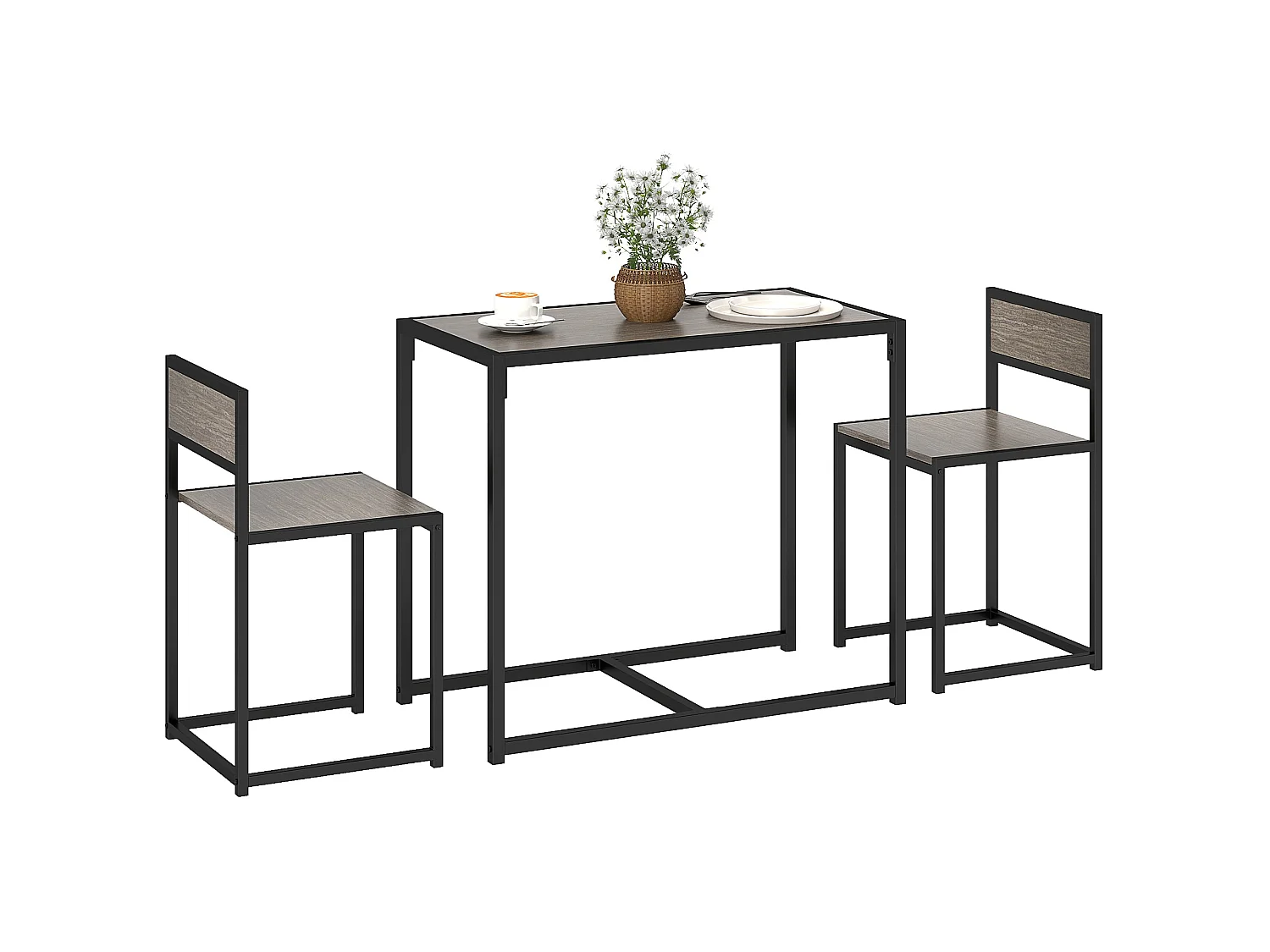 Zikeba Grey Wood Effect Compact Dining Table and 2 Stool Set