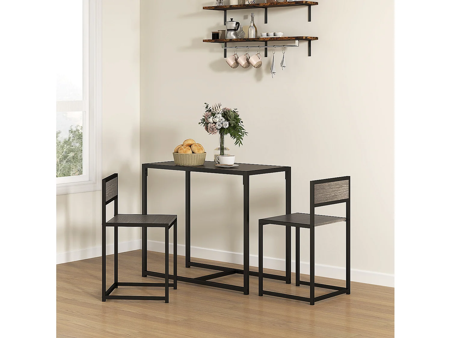 Zikeba Grey Wood Effect Compact Dining Table and 2 Stool Set