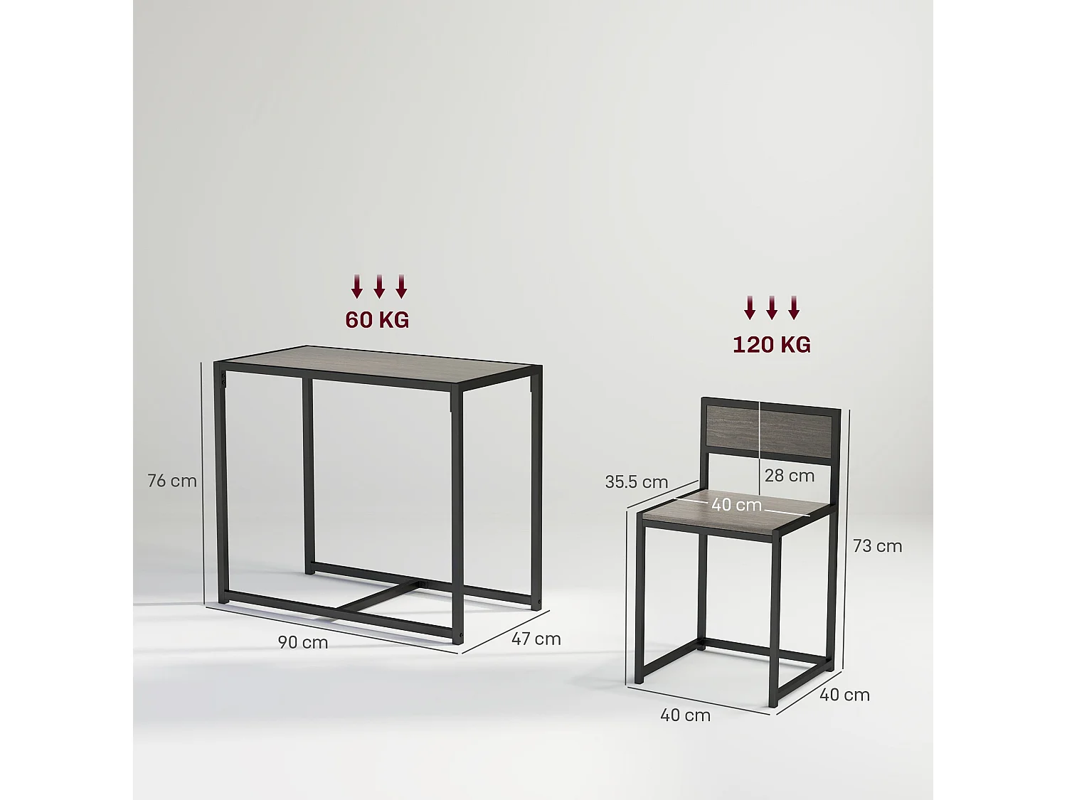 Zikeba Grey Wood Effect Compact Dining Table and 2 Stool Set