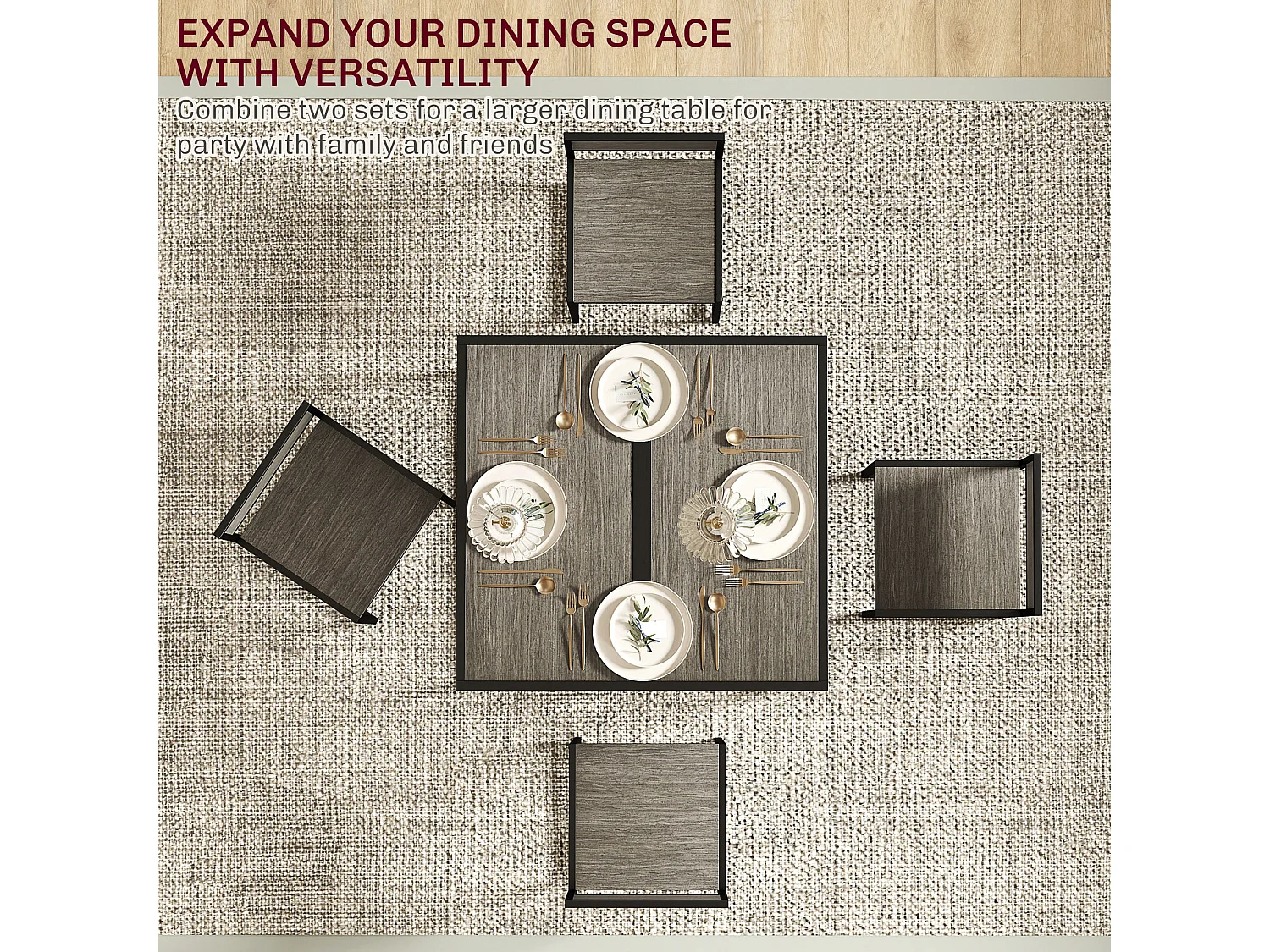 Zikeba Grey Wood Effect Compact Dining Table and 2 Stool Set