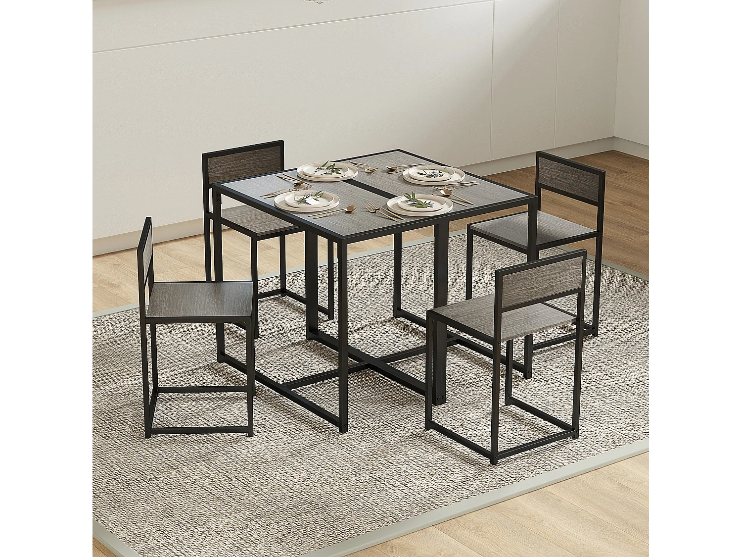 Zikeba Grey Wood Effect Compact Dining Table and 2 Stool Set