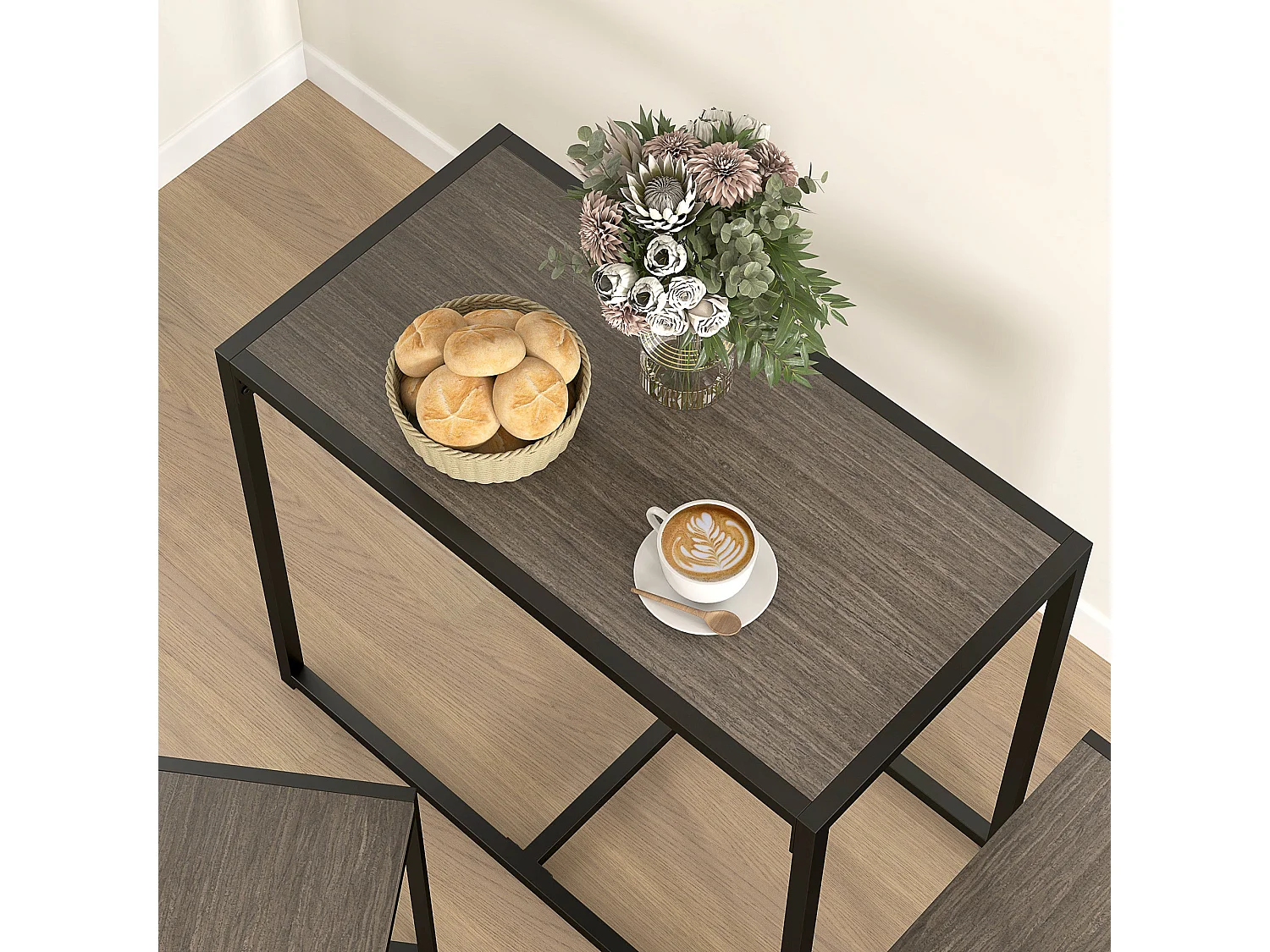 Zikeba Grey Wood Effect Compact Dining Table and 2 Stool Set