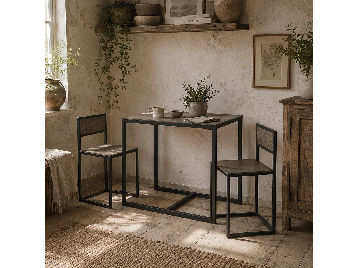 Zikeba Grey Wood Effect Compact Dining Table and 2 Stool Set