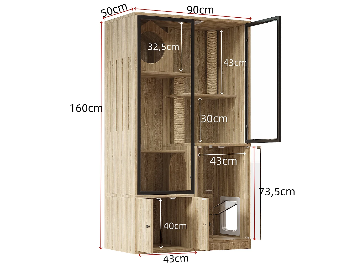 Cat House, Cat City, Cage - with Scratching Post - Small Lockable Entrance Door - Wood Color (Litter Box Not Included)