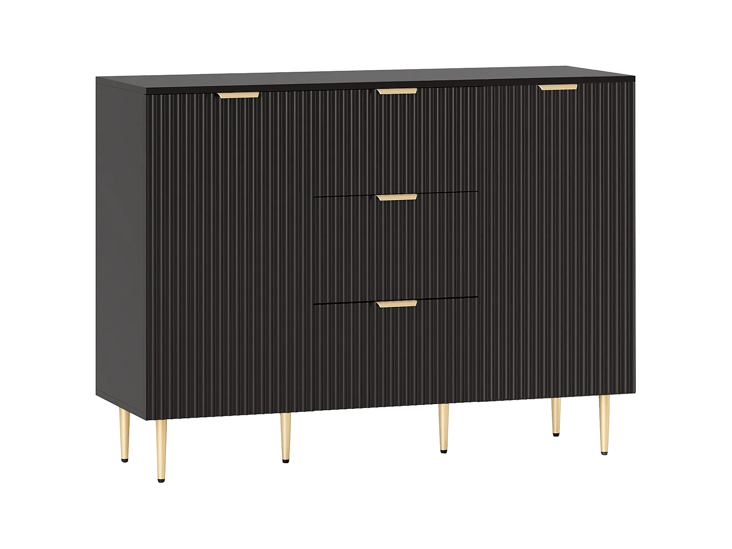 Surara Baro Black Ribbed Sideboard 2 Doors 3 Drawers Gold Accents