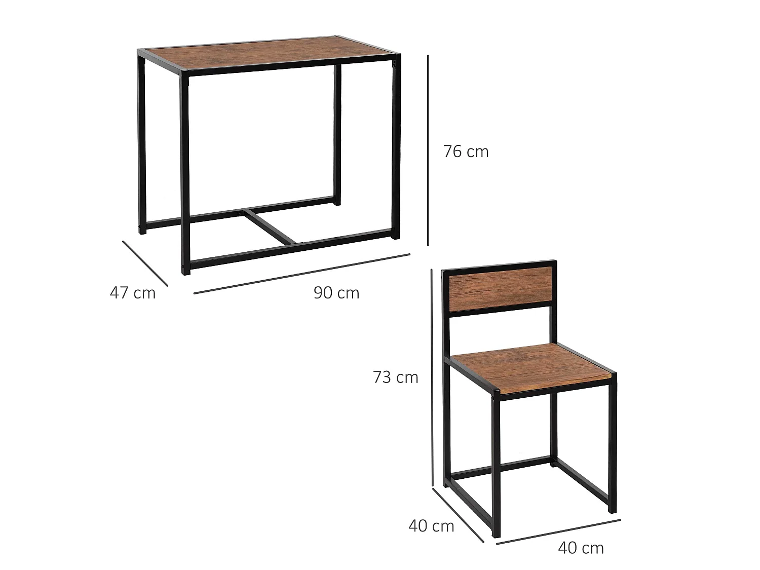 Lottopa Compact Industrial Dining Set Rectangular Table with 2 Stools Natural Wood Effect and Black Steel