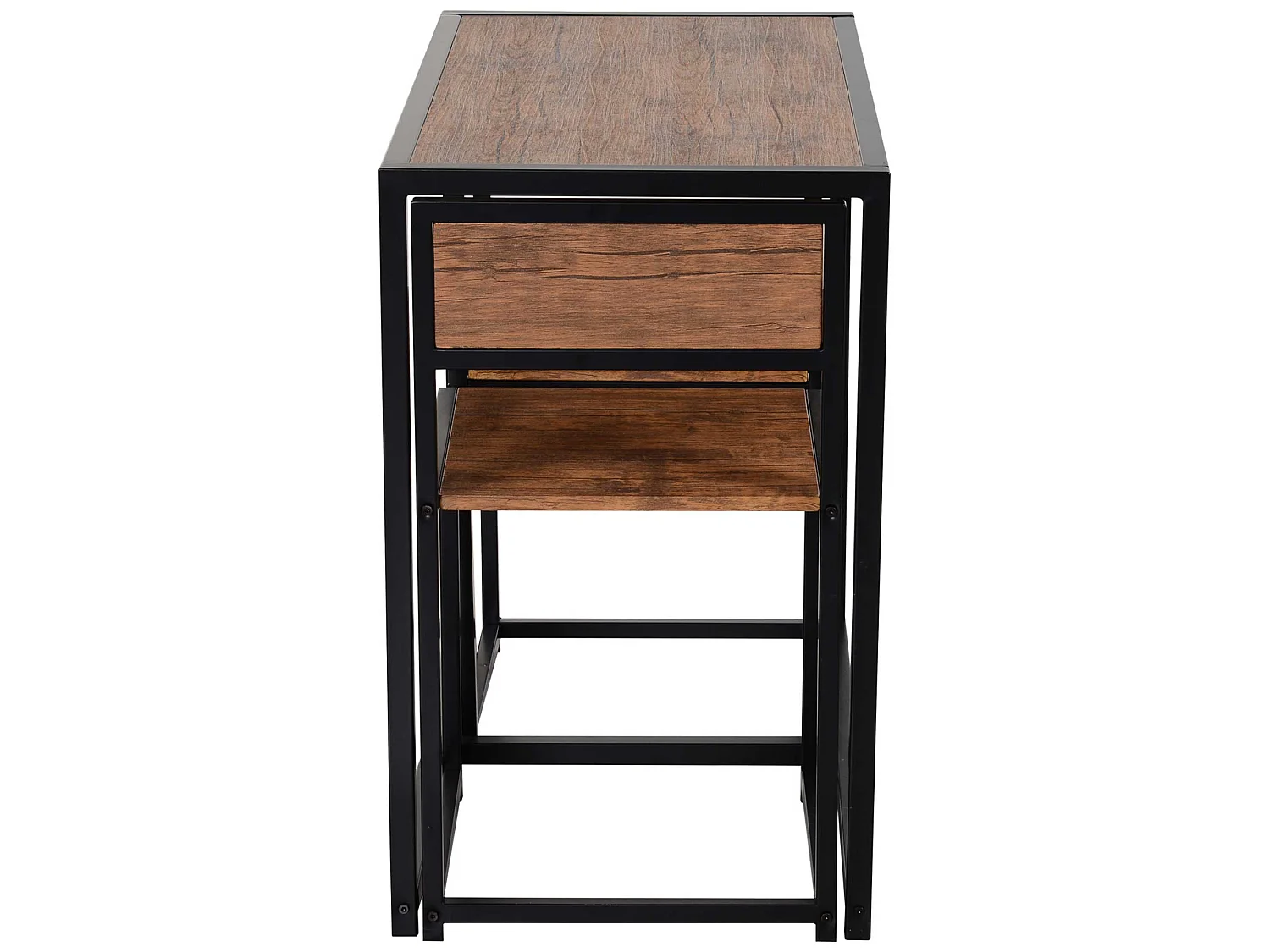 Lottopa Compact Industrial Dining Set Rectangular Table with 2 Stools Natural Wood Effect and Black Steel