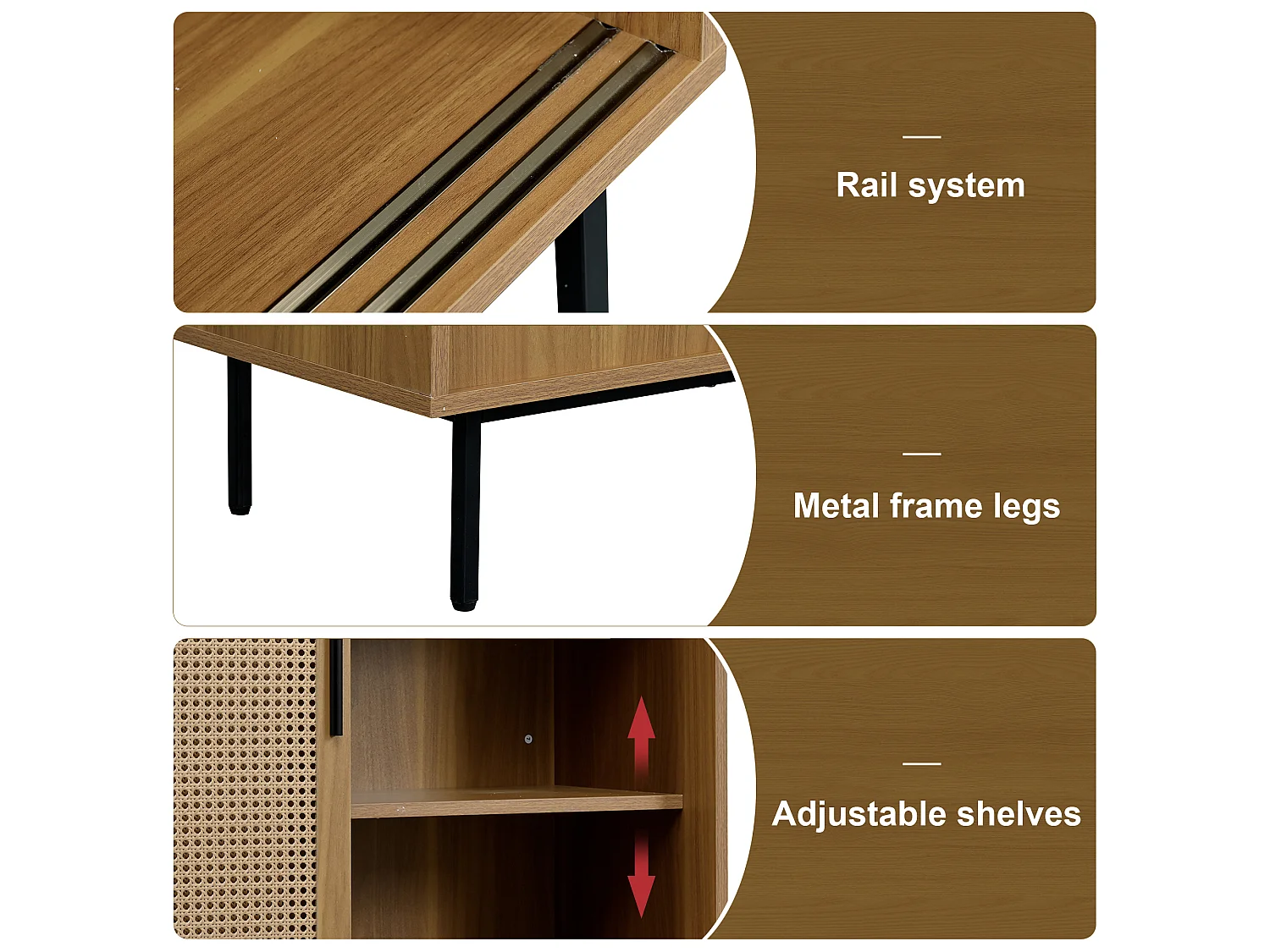 Low sideboard - with 2 sliding doors and adjustable shelves - Natural