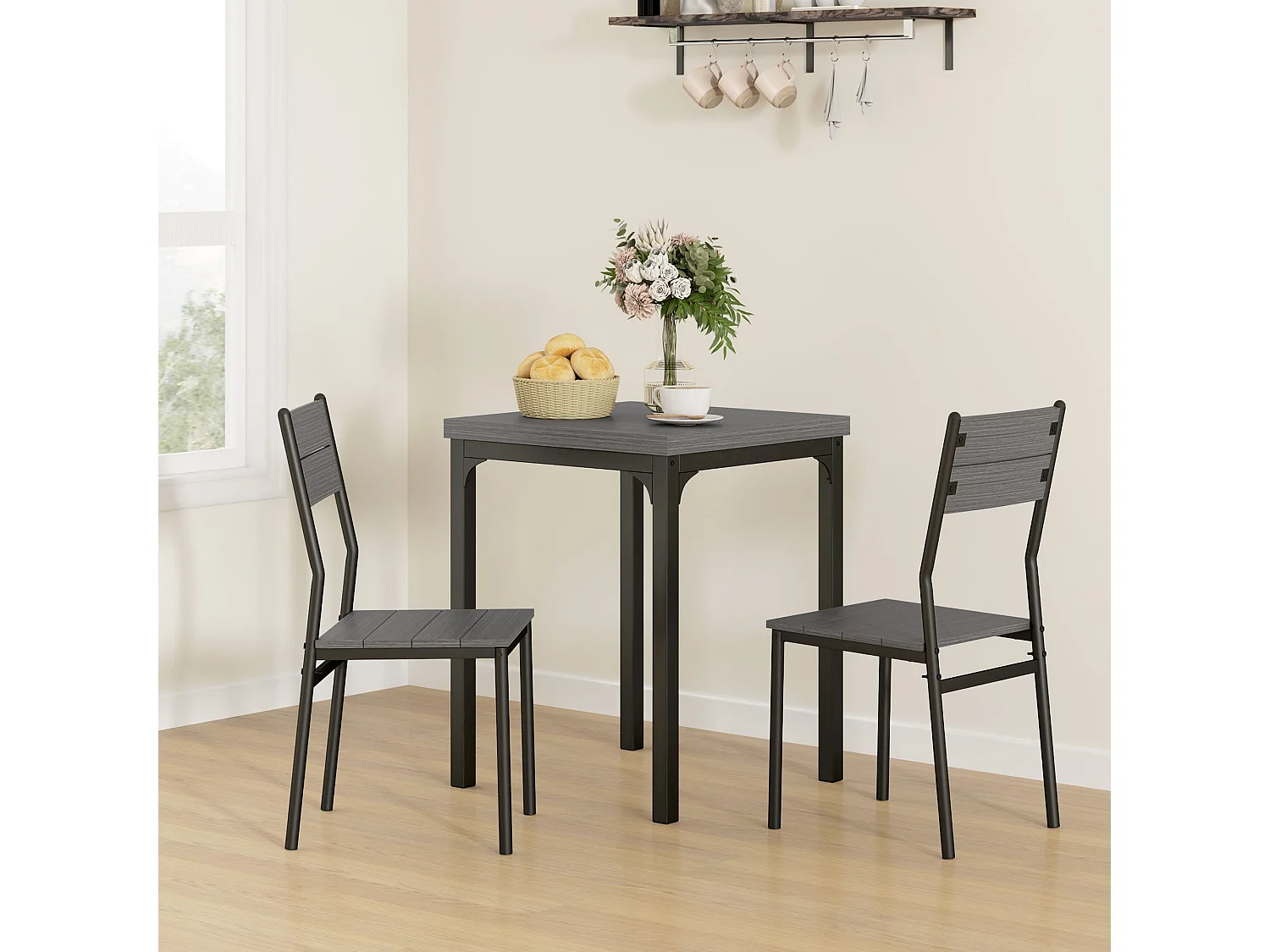 Bani 3 Piece Compact Grey Wood Grain Dining Set