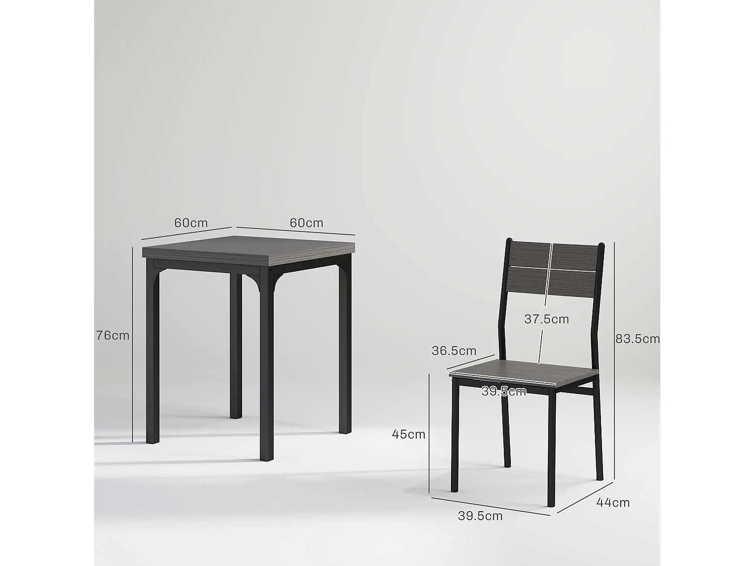 Bani 3 Piece Compact Grey Wood Grain Dining Set