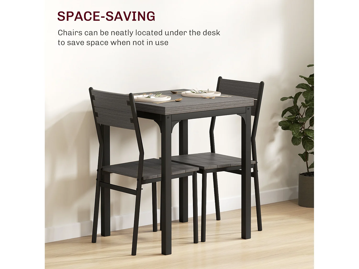 Bani 3 Piece Compact Grey Wood Grain Dining Set