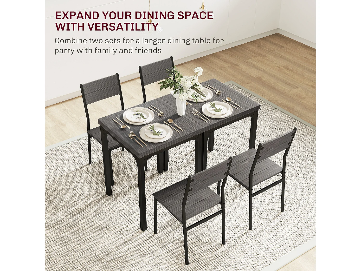 Bani 3 Piece Compact Grey Wood Grain Dining Set