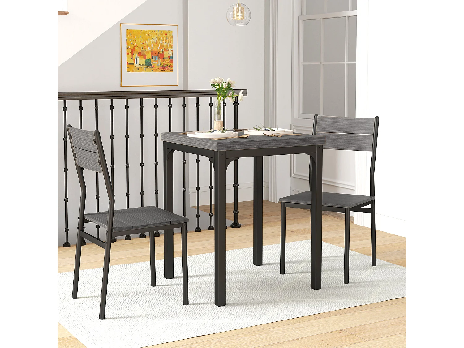 Bani 3 Piece Compact Grey Wood Grain Dining Set