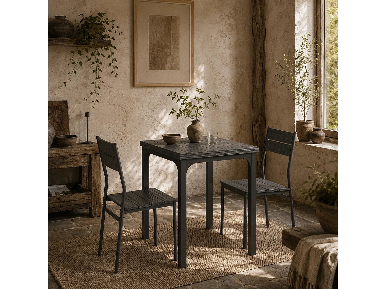 Bani 3 Piece Compact Grey Wood Grain Dining Set