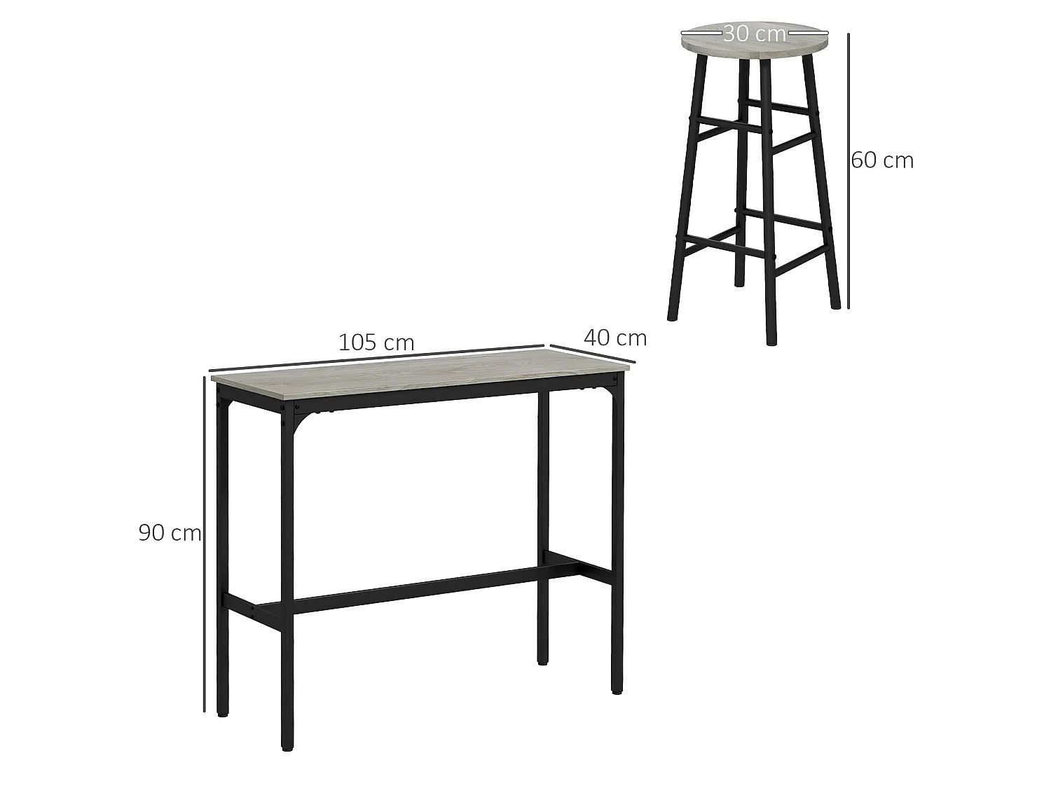 Dirive Grey Industrial 3 Piece Bar Table and Stool Set