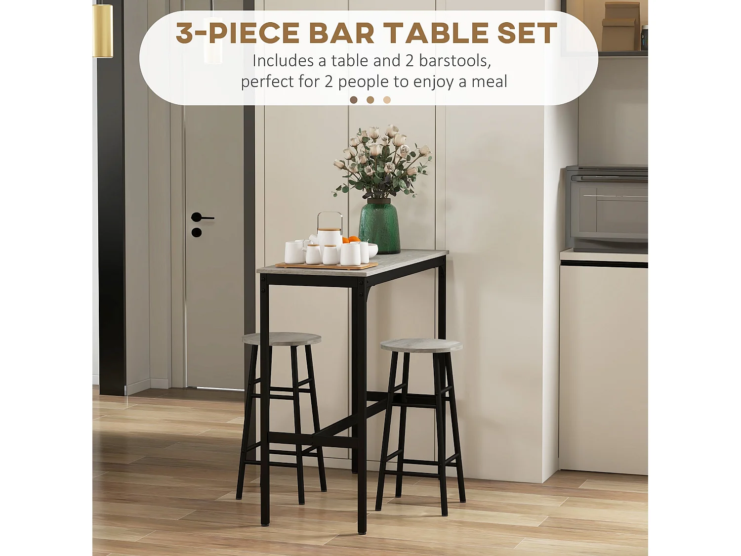 Dirive Grey Industrial 3 Piece Bar Table and Stool Set