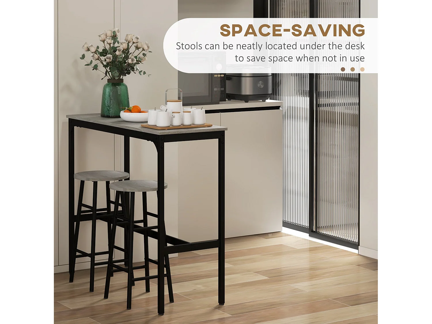 Dirive Grey Industrial 3 Piece Bar Table and Stool Set
