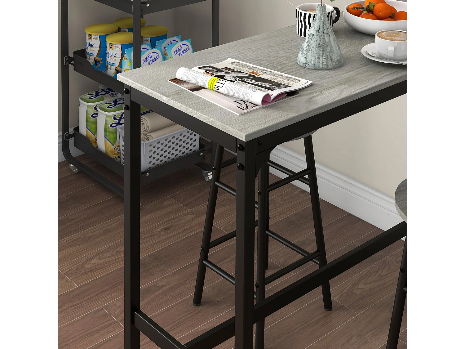 Dirive Grey Industrial 3 Piece Bar Table and Stool Set