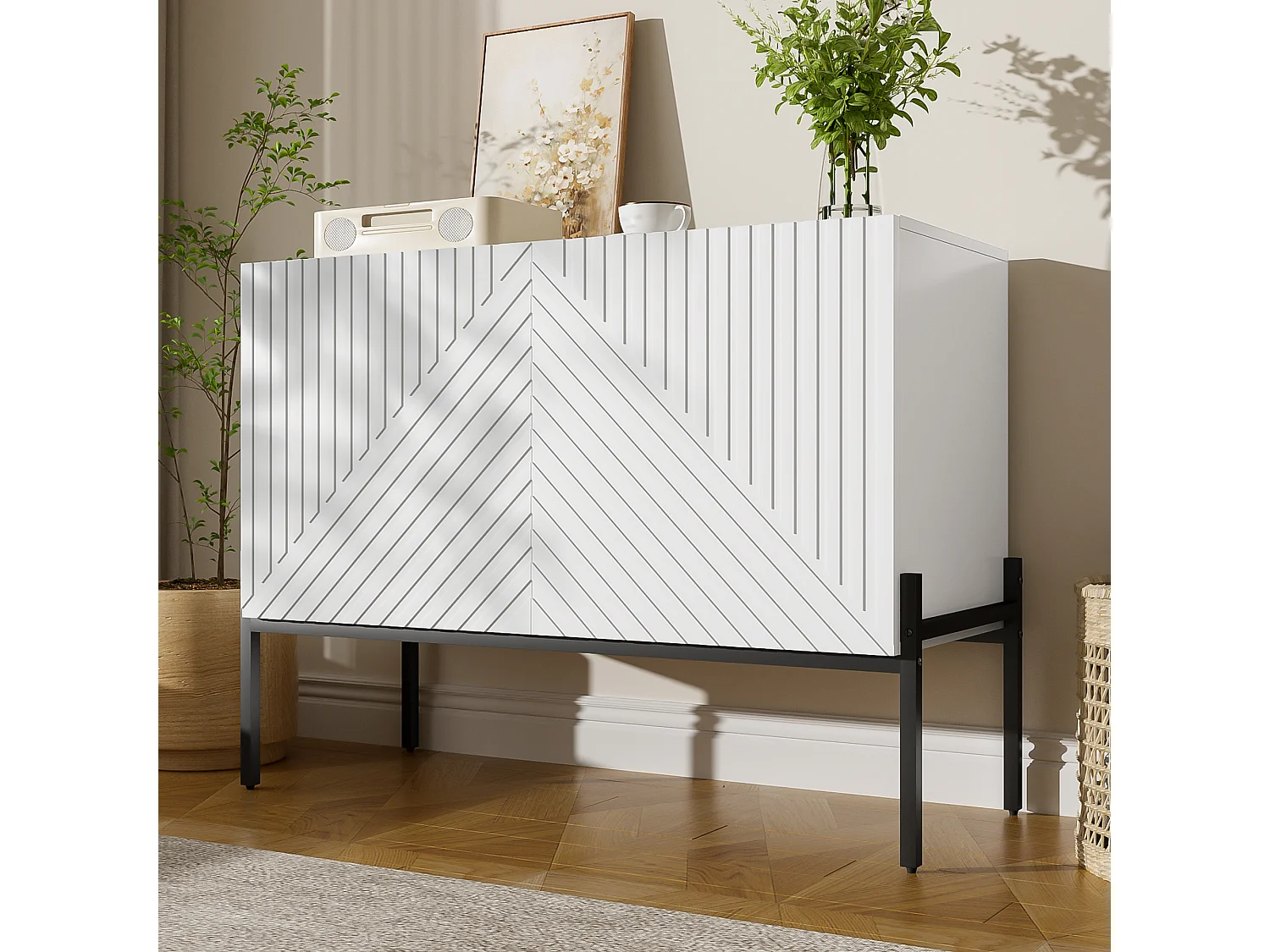 Sideboard 100x40x75cm - 2 doors with adjustable shelves - Blanc