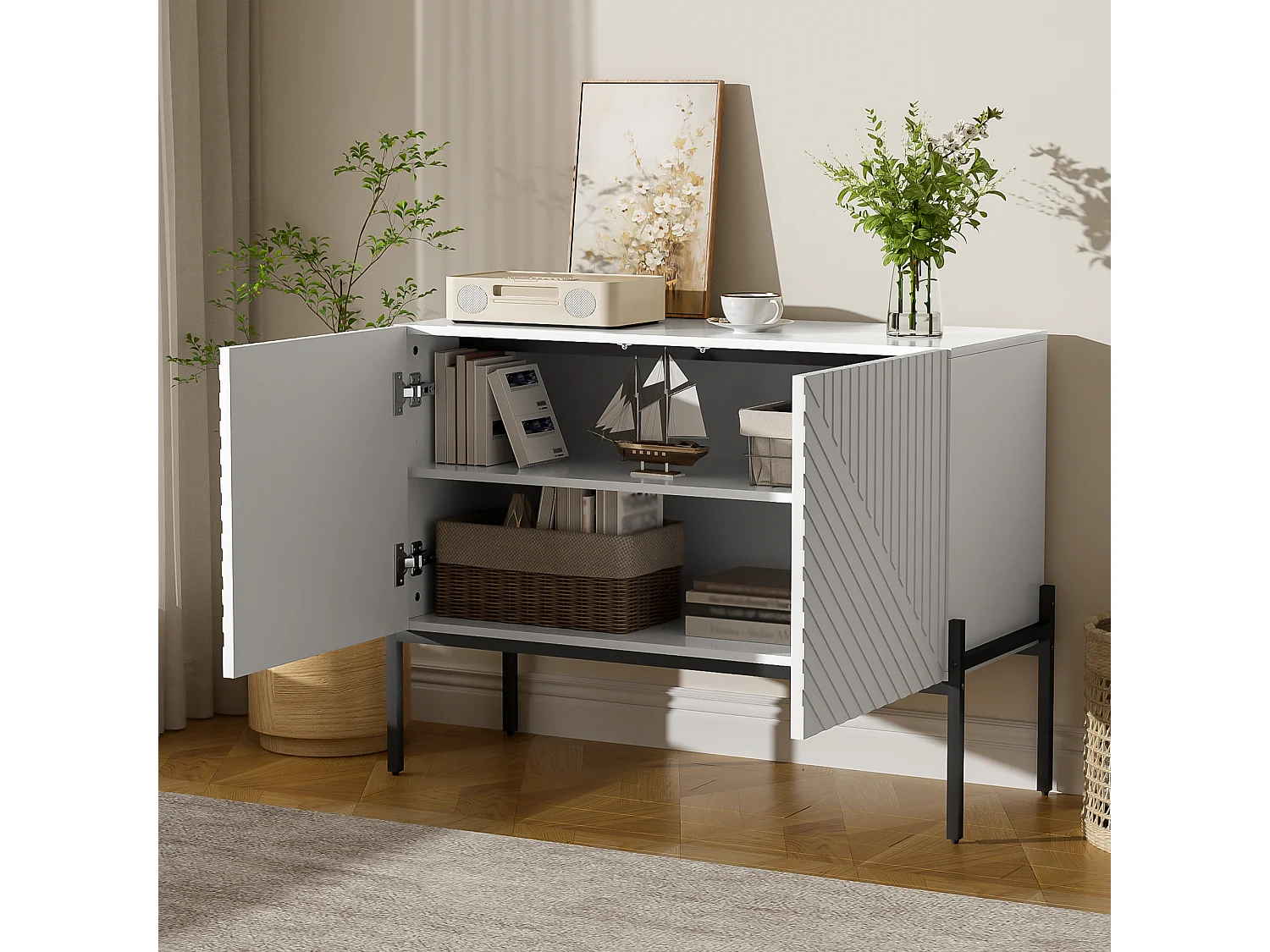 Sideboard 100x40x75cm - 2 doors with adjustable shelves - Blanc