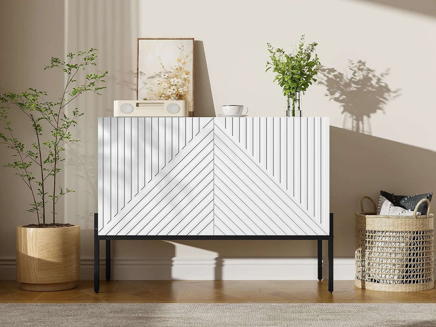 Sideboard 100x40x75cm - 2 doors with adjustable shelves - Blanc