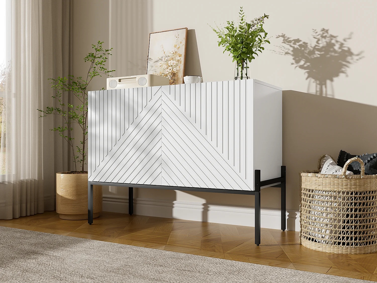 Sideboard 100x40x75cm - 2 doors with adjustable shelves - Blanc