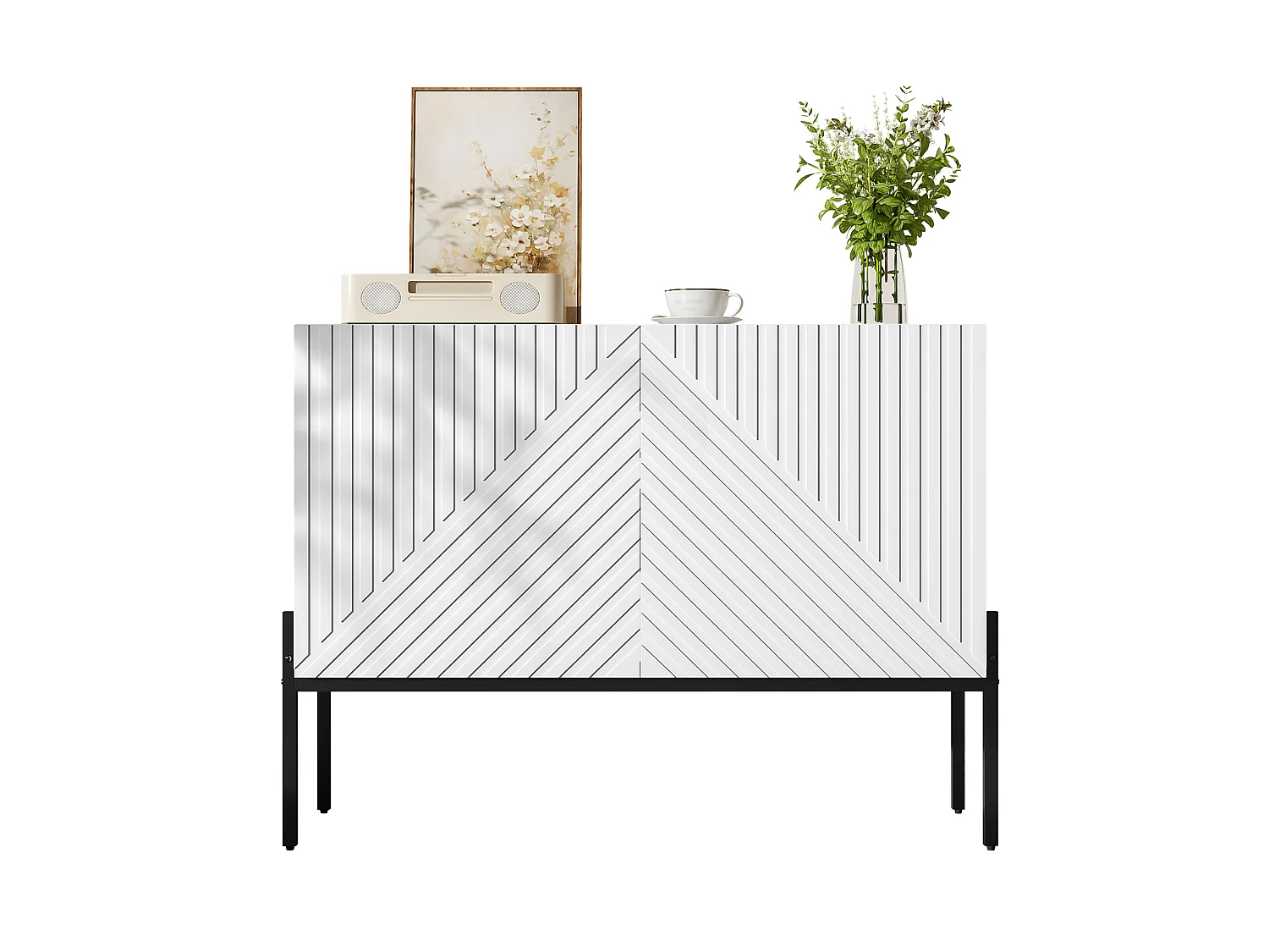 Sideboard 100x40x75cm - 2 doors with adjustable shelves - Blanc