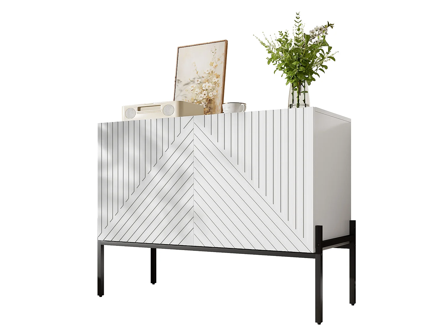 Sideboard 100x40x75cm - 2 doors with adjustable shelves - Blanc