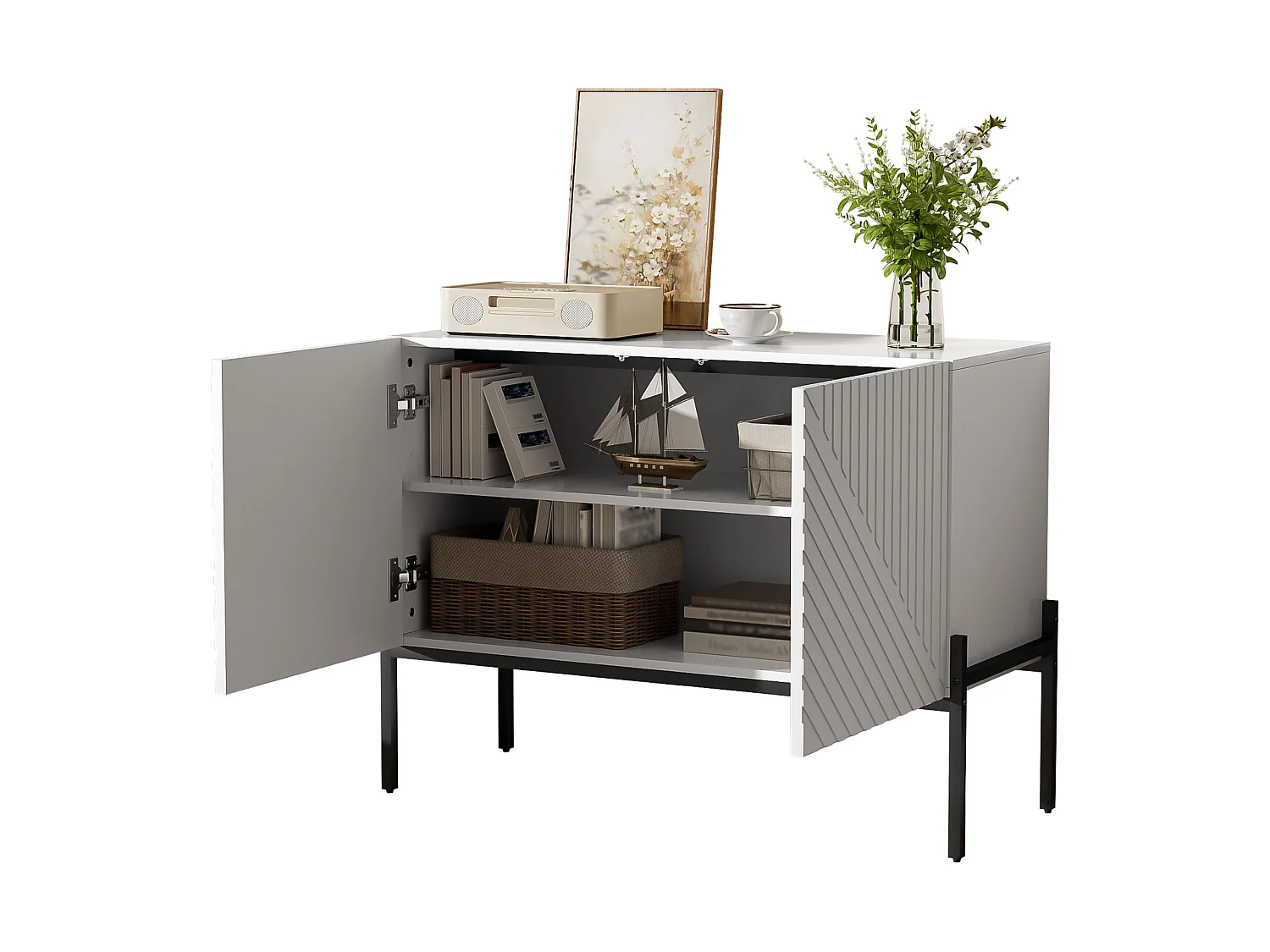 Sideboard 100x40x75cm - 2 doors with adjustable shelves - Blanc