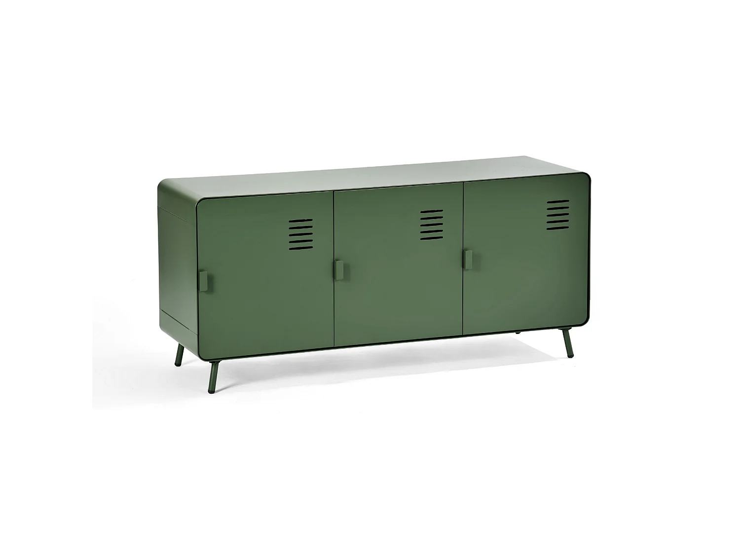 WALNUT - Armoire de rangement métallique 3 portes avec étagères intérieures et coins arrondis en vert