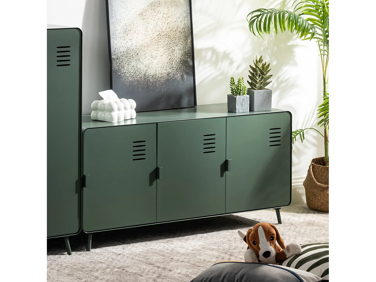 WALNUT - Armoire de rangement métallique 3 portes avec étagères intérieures et coins arrondis en vert
