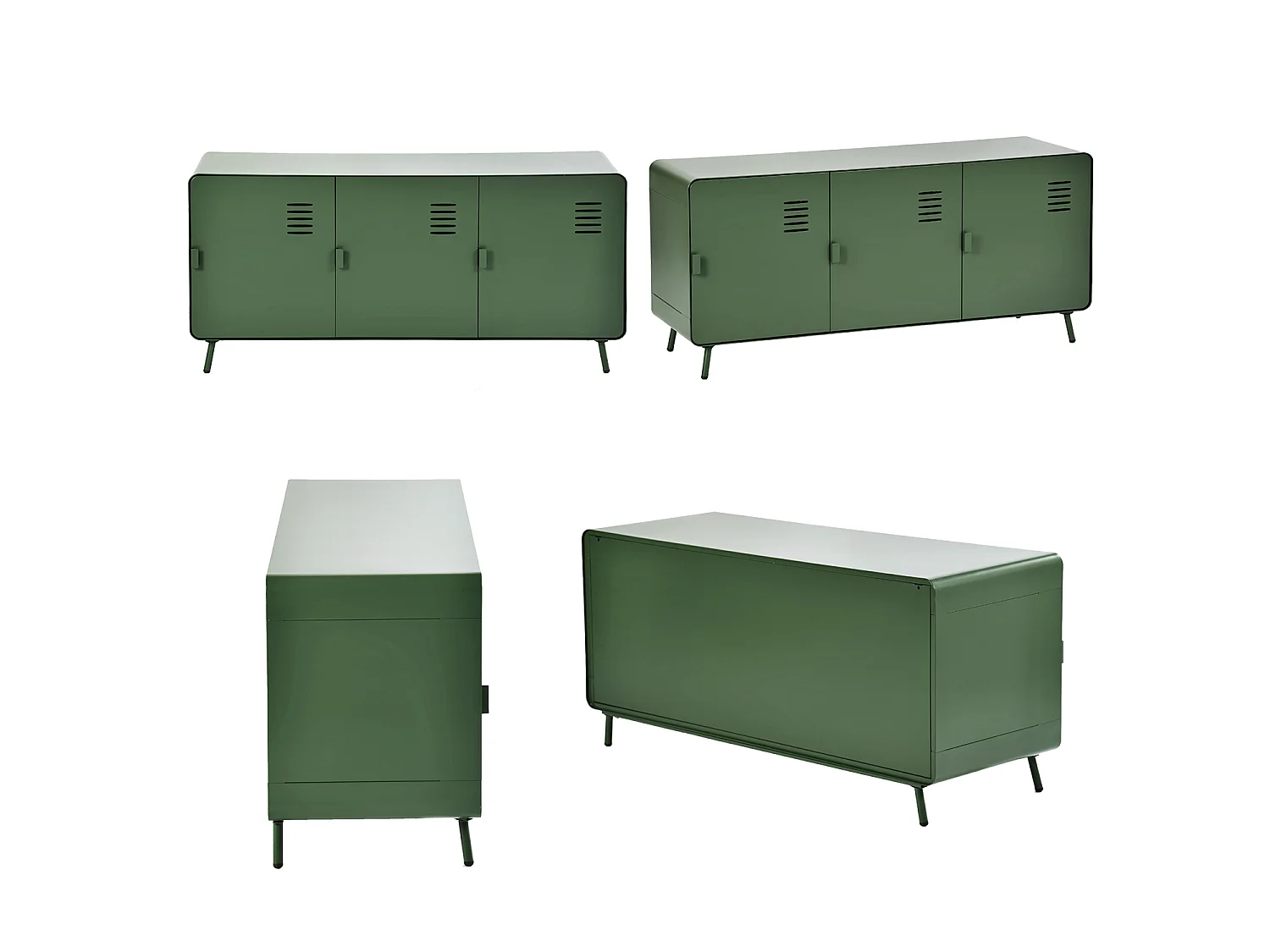 WALNUT - Armoire de rangement métallique 3 portes avec étagères intérieures et coins arrondis en vert