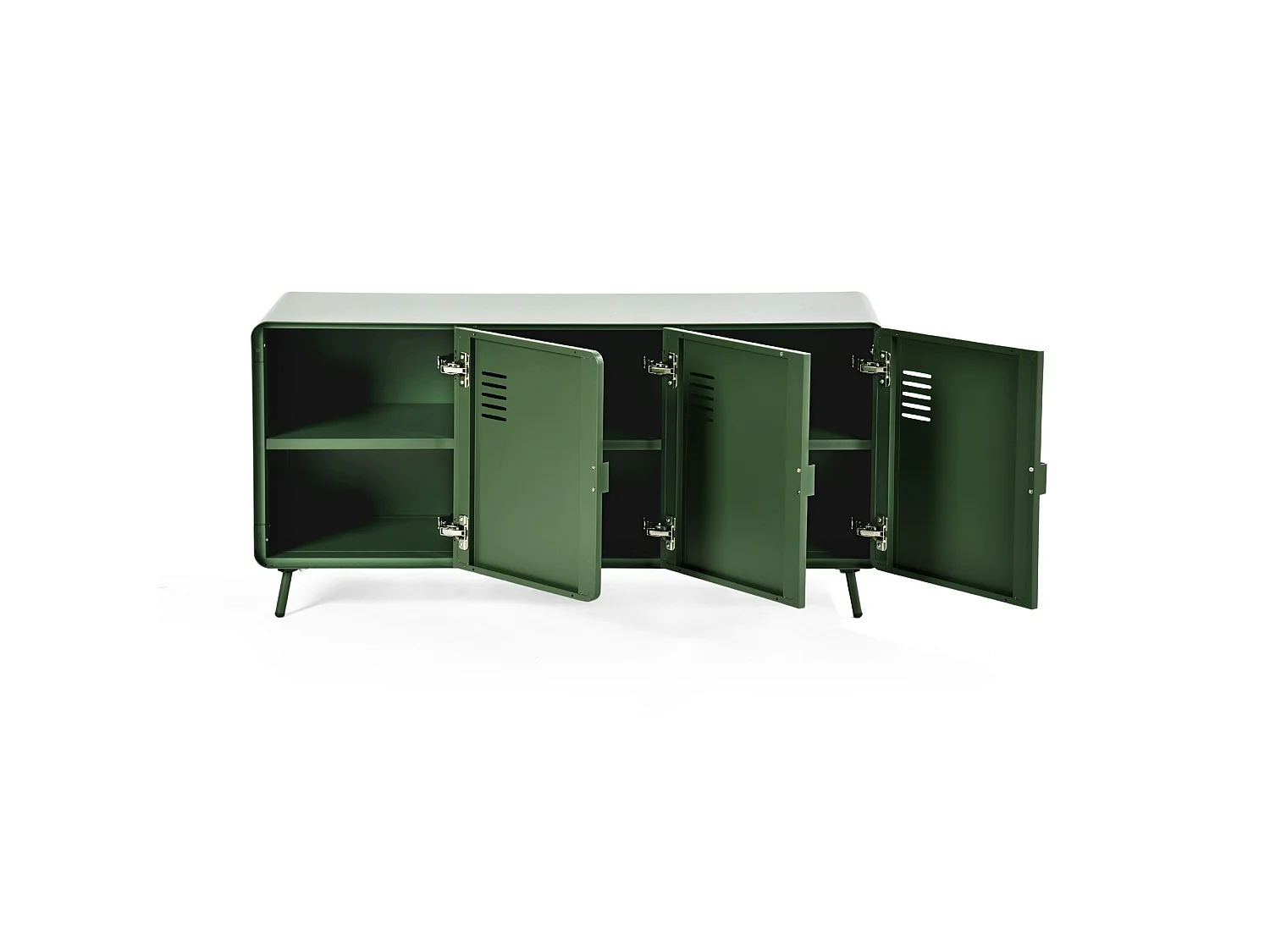 WALNUT - Armoire de rangement métallique 3 portes avec étagères intérieures et coins arrondis en vert