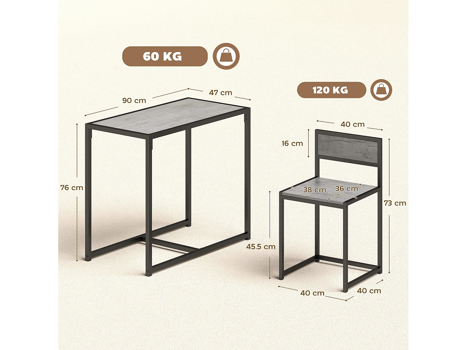 Nenepa 3 Piece Charcoal Grey Wood Effect Dining Table and Stools
