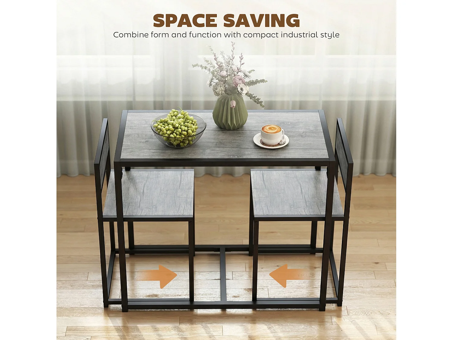 Nenepa 3 Piece Charcoal Grey Wood Effect Dining Table and Stools