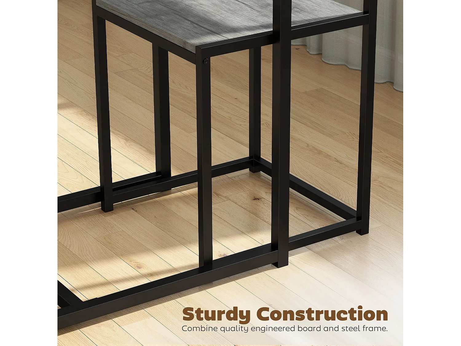 Nenepa 3 Piece Charcoal Grey Wood Effect Dining Table and Stools