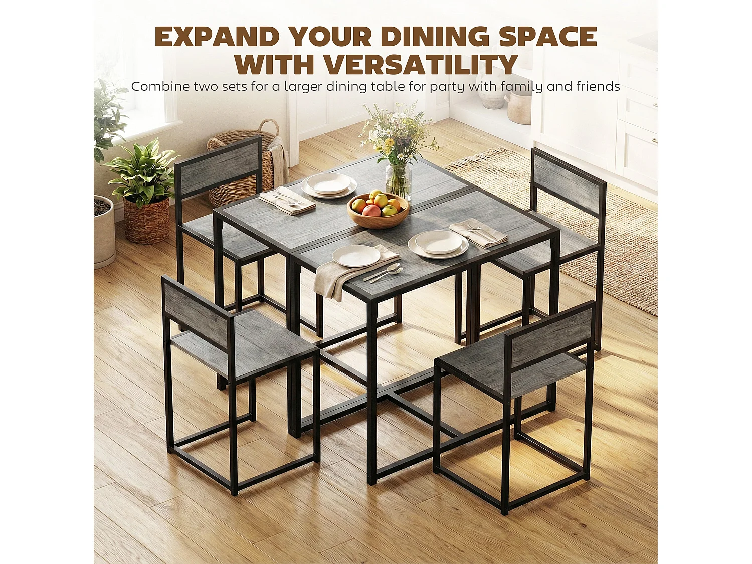 Nenepa 3 Piece Charcoal Grey Wood Effect Dining Table and Stools