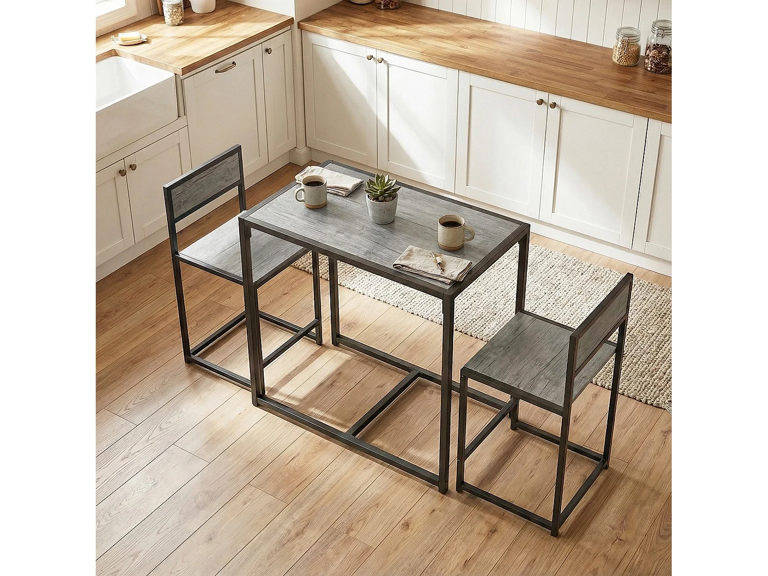 Nenepa 3 Piece Charcoal Grey Wood Effect Dining Table and Stools
