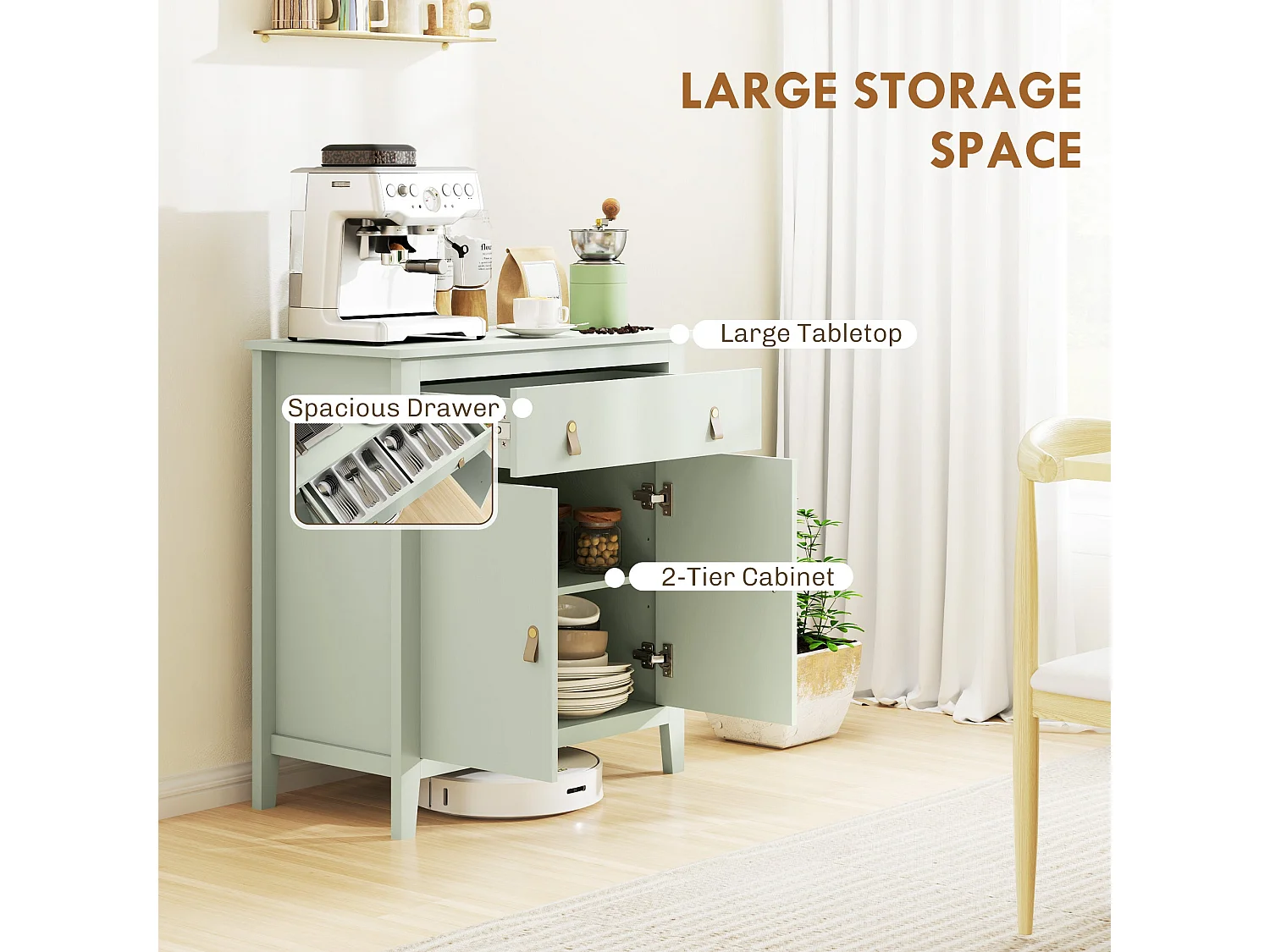 Nova Bafa Light Green and Natural Farmhouse Sideboard