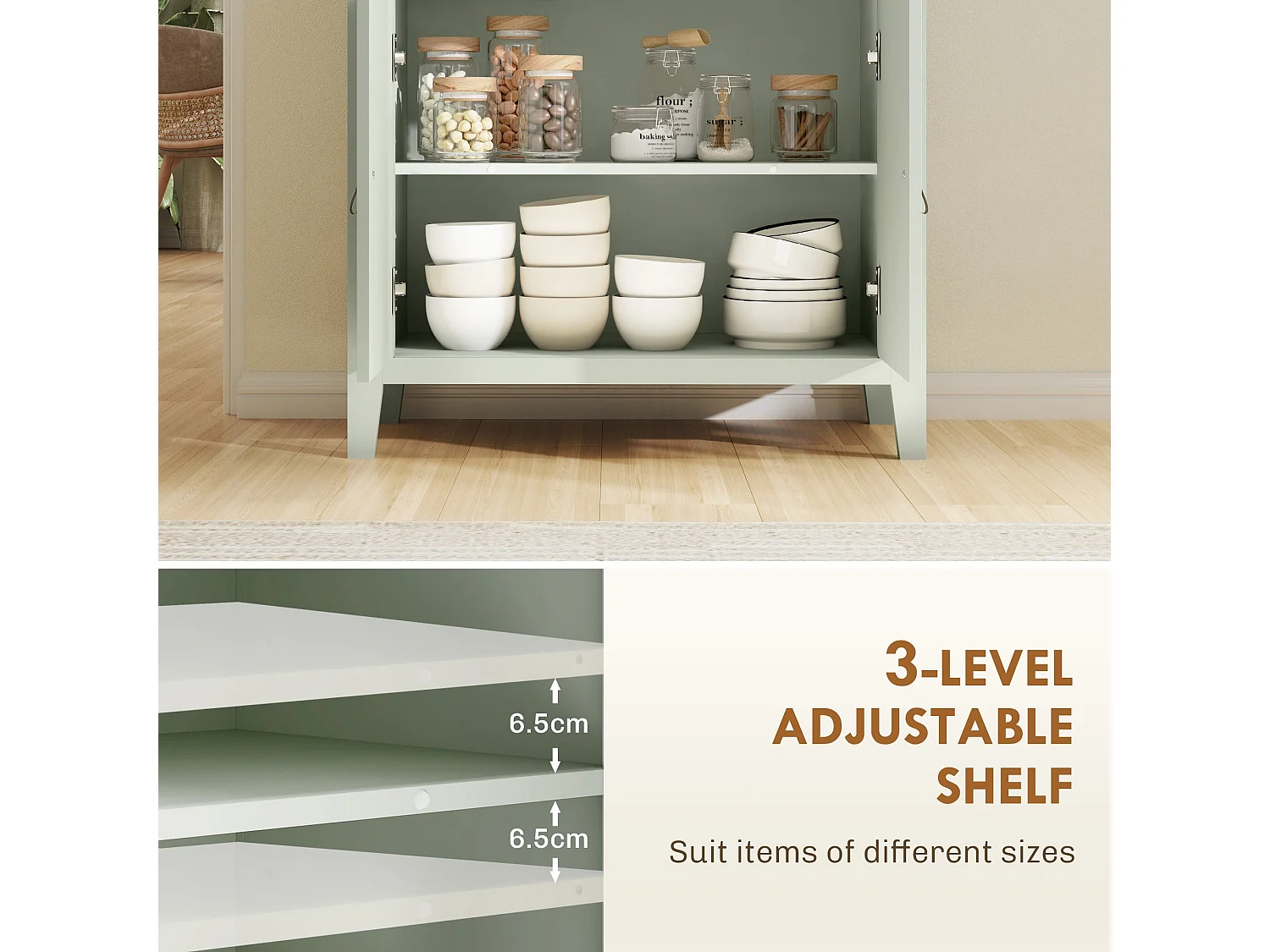 Nova Bafa Light Green and Natural Farmhouse Sideboard