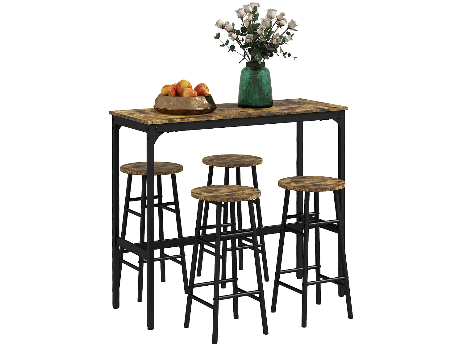 Tonayo Rustic Brown 5 Piece Industrial Bar Table and Stool Set