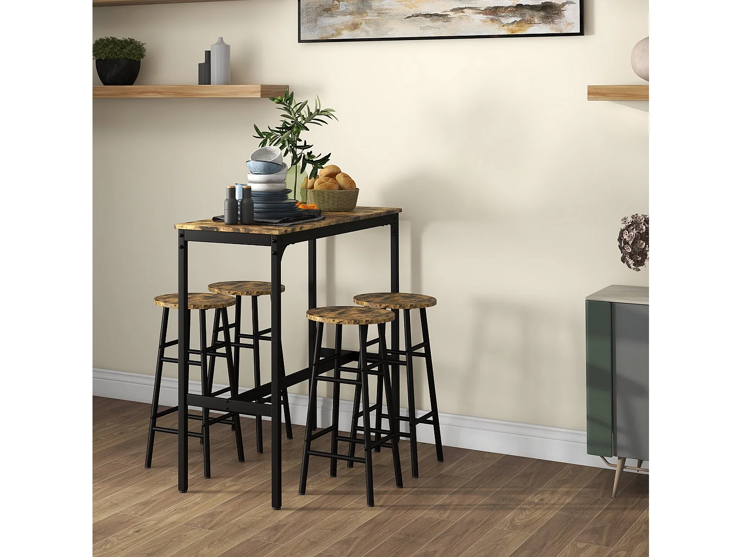 Tonayo Rustic Brown 5 Piece Industrial Bar Table and Stool Set