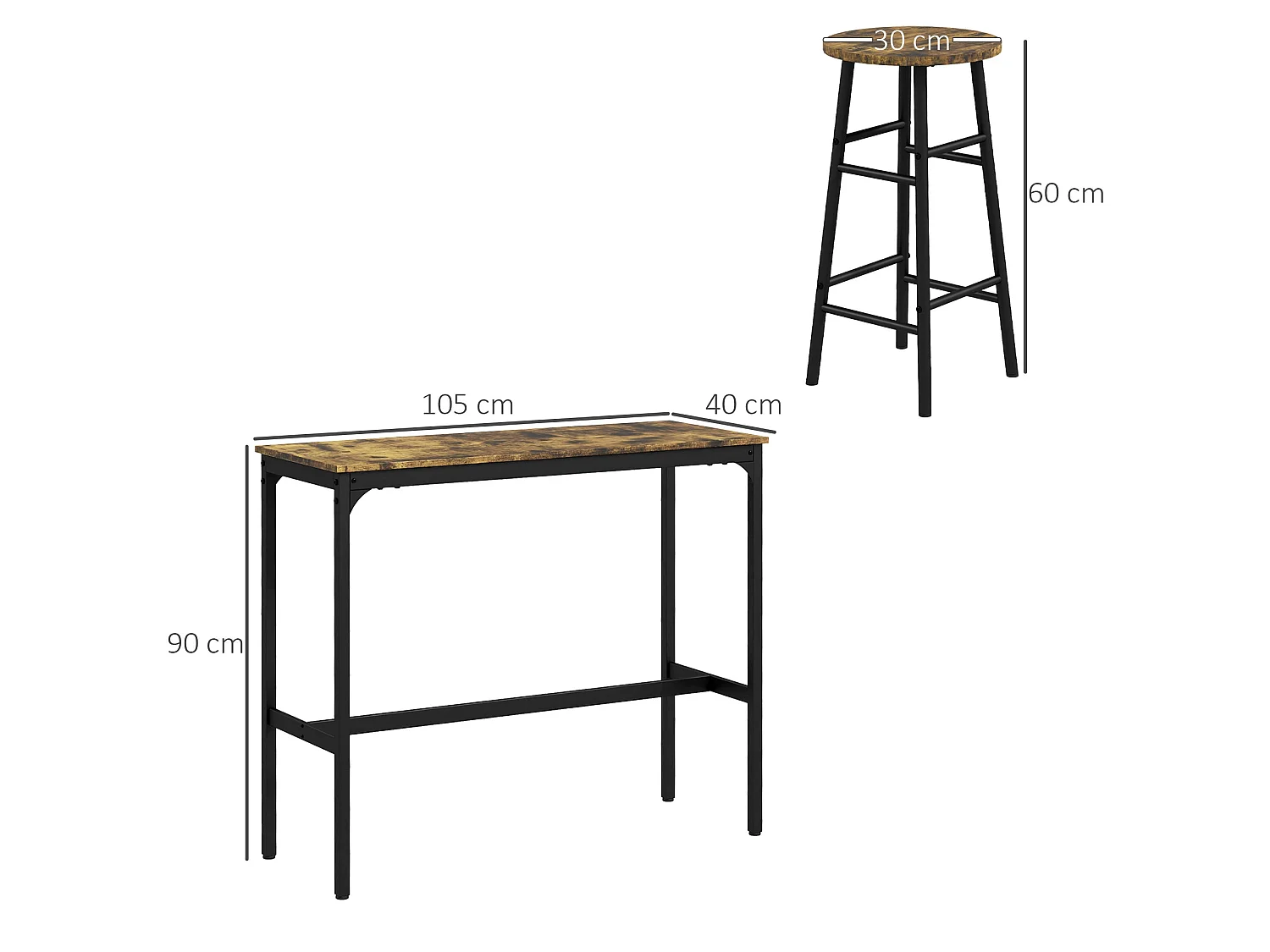 Tonayo Rustic Brown 5 Piece Industrial Bar Table and Stool Set