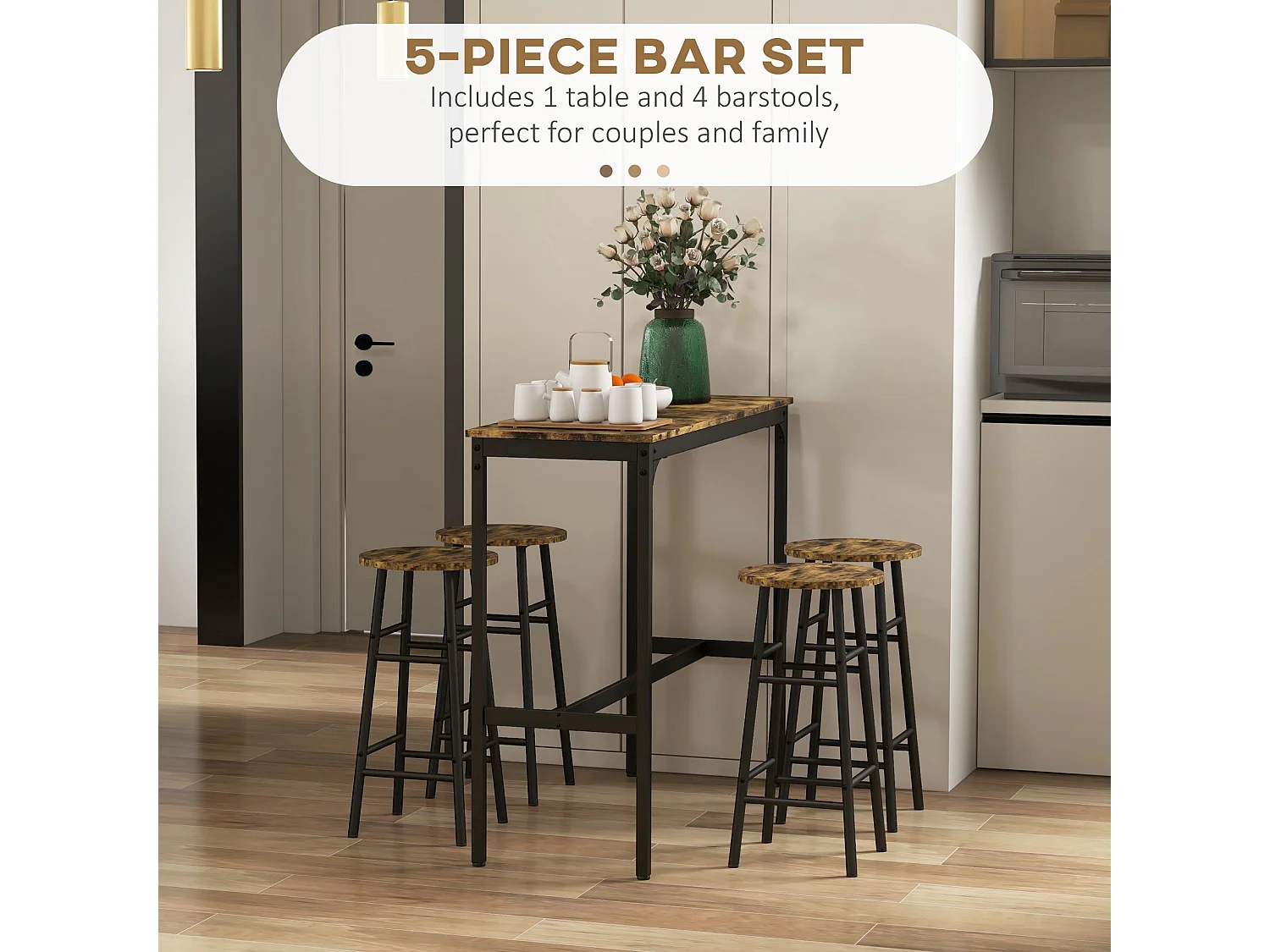 Tonayo Rustic Brown 5 Piece Industrial Bar Table and Stool Set