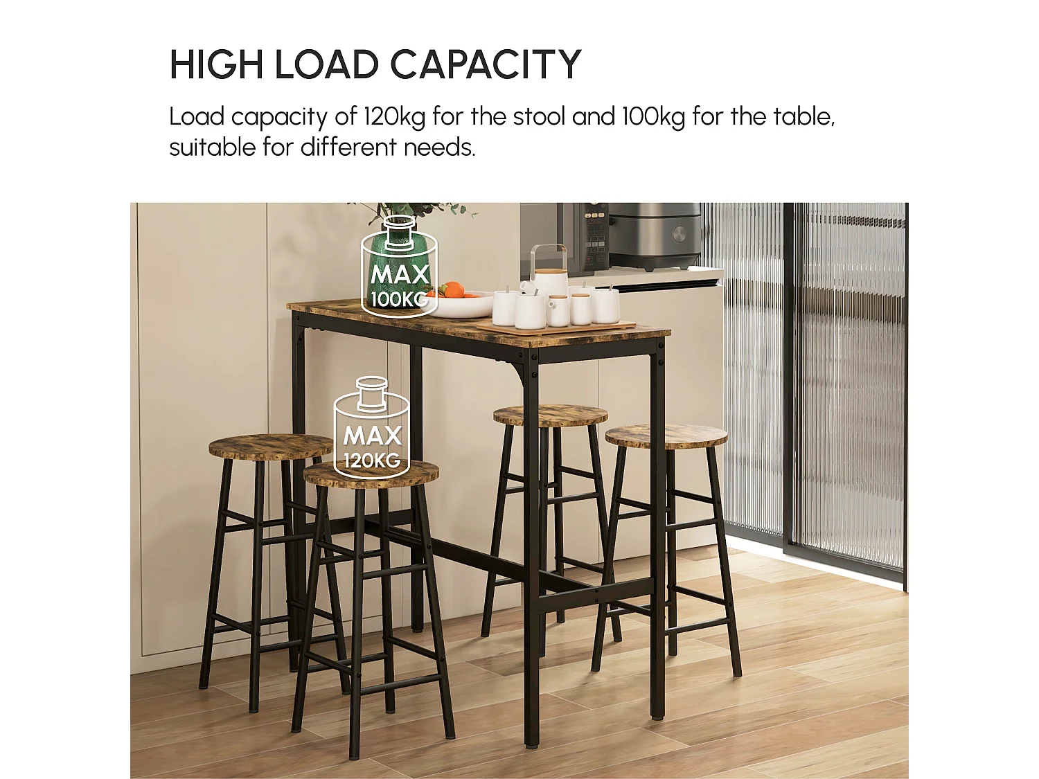 Tonayo Rustic Brown 5 Piece Industrial Bar Table and Stool Set