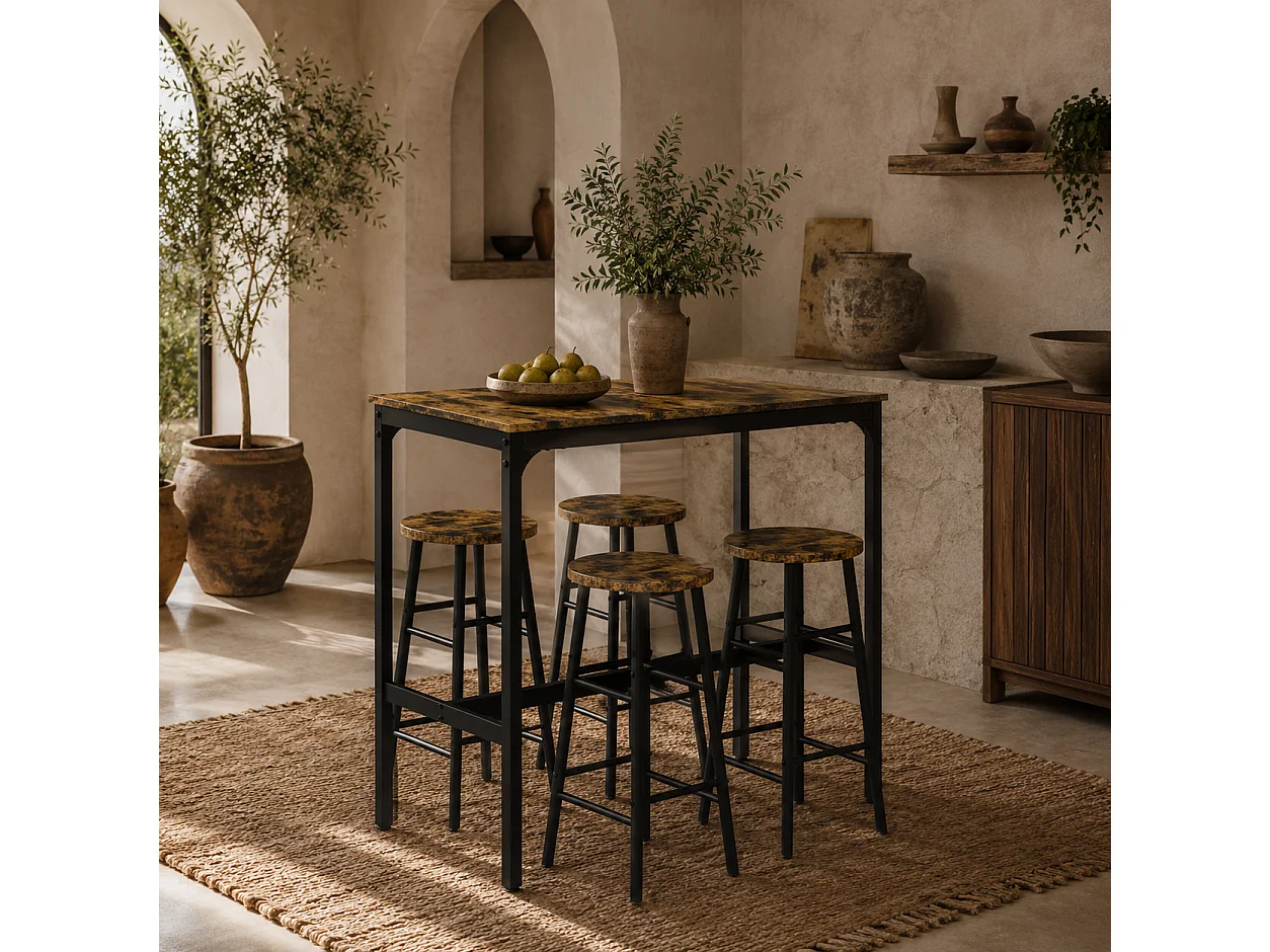 Tonayo Rustic Brown 5 Piece Industrial Bar Table and Stool Set
