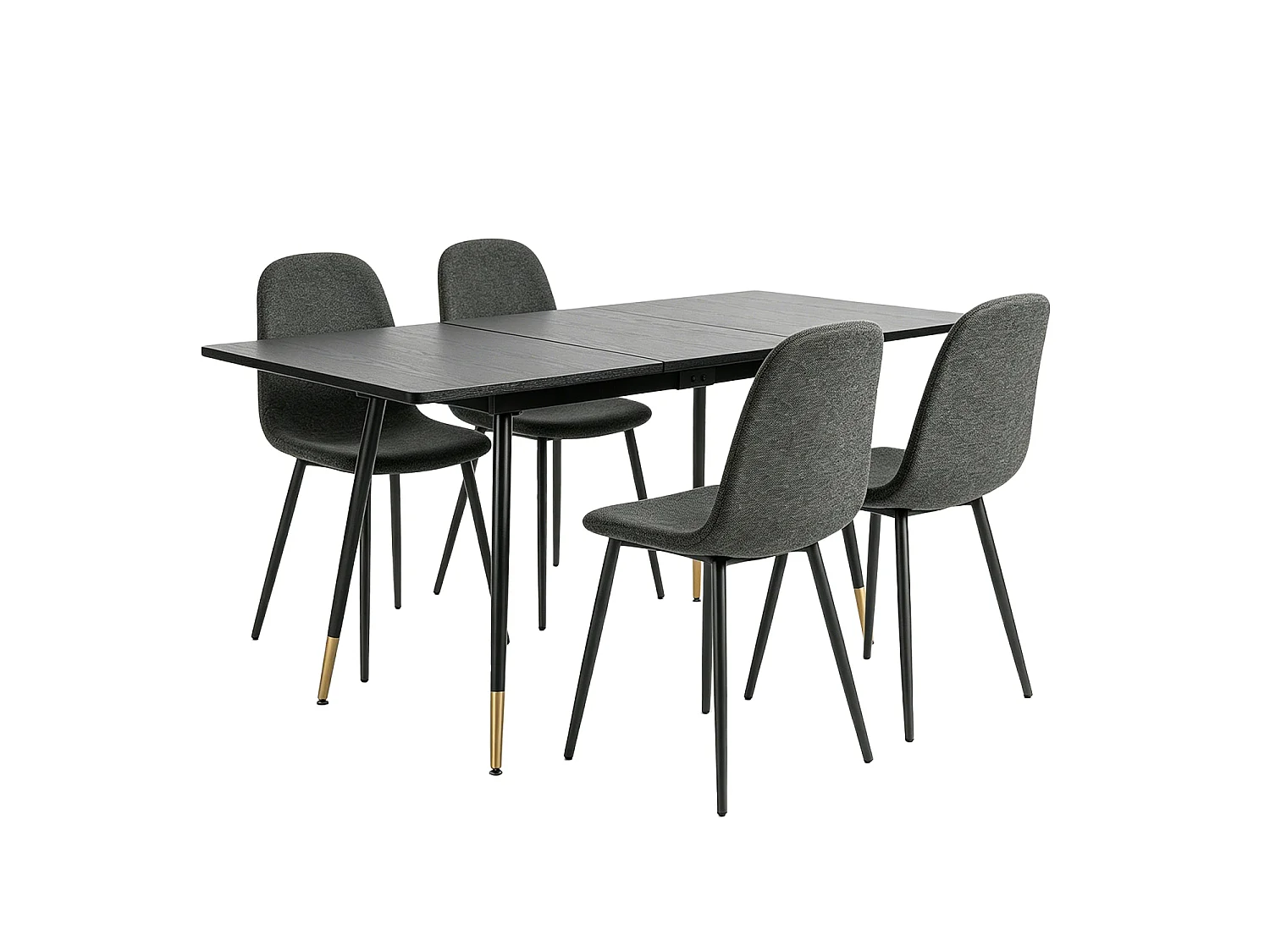 WHALENCHARLTON - Table à manger extensible 120-160 cm à rallonge papillon avec plateau noir et 4 chaises en tissu gris foncé
