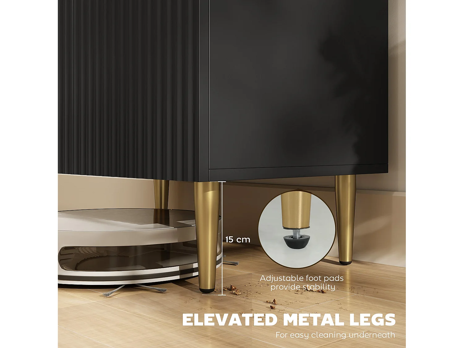 Sutto Black Etched Sideboard 2 Ribbed Doors Gold Accents