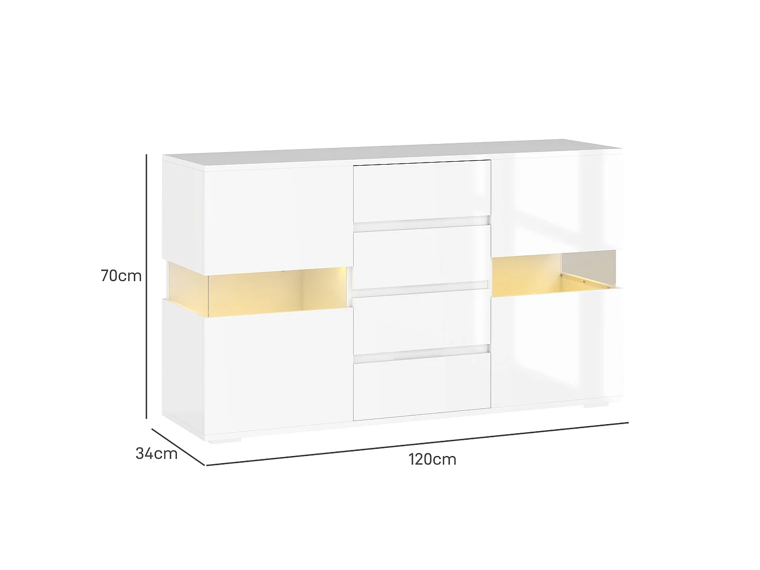 Latoli High Gloss White Sideboard with Integrated LED Lighting 4 Drawers 4 Doors