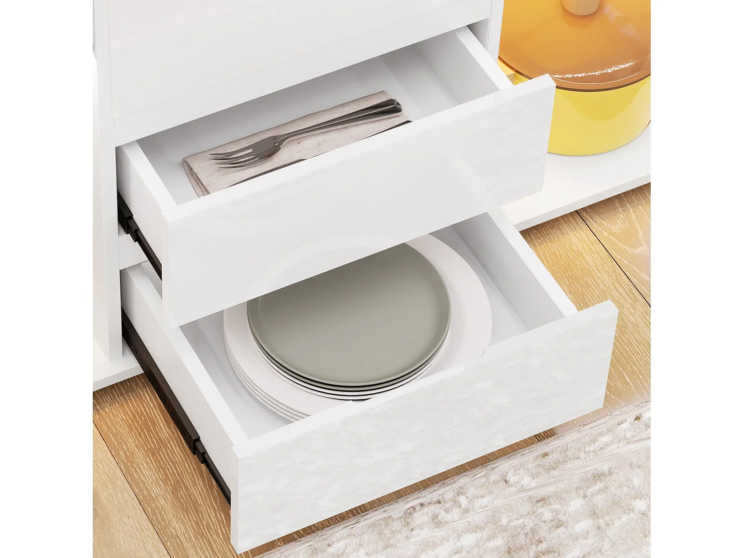 Latoli High Gloss White Sideboard with Integrated LED Lighting 4 Drawers 4 Doors